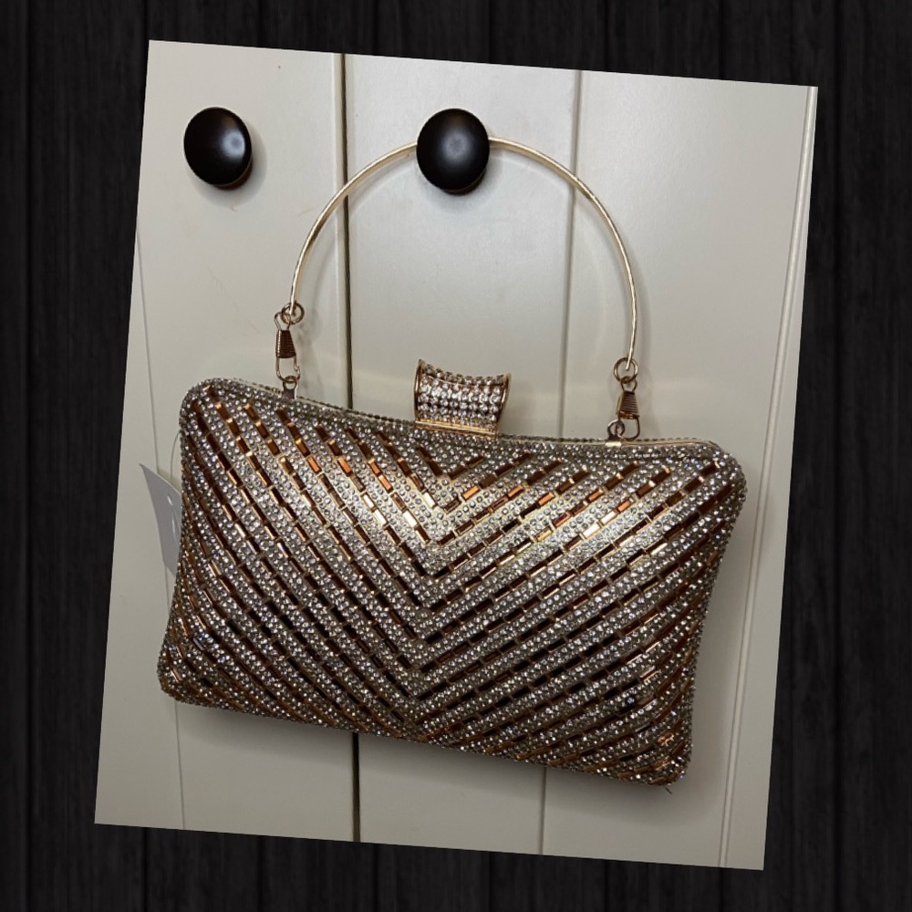 Rhinestone evening bag short or long Silver & gold
